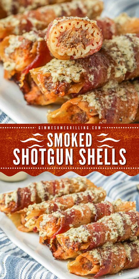 This smoked shotgun shells recipe is the best snack idea for party! The flavors of the ingredients blend so well that creates a mouthwatering taste. This easy football party food will be a hit in the party. You will love this smoked shotgun shells! Smoker Recipes Snacks, Manicotti Shotgun Shells Recipe, Shotgun Shell Recipe, Shotgun Shells Recipe Smoker, Smoked Shotgun Shells Recipe, Shotgun Shells Recipe, Easy Football Party Food, Smoked Shotgun Shells, Manicotti Shells