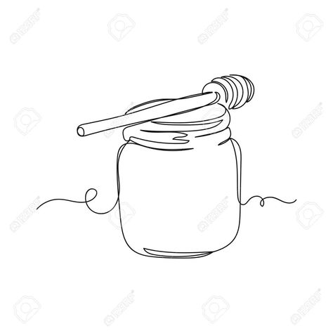 Honey Fine Line Tattoo, Honey Spoon Tattoo, Honey Doodle, Small Honey Pot Tattoo, Honey And Glass Tattoo, Honey Pot Tattoo Ideas, Fine Line Honey Pot Tattoo, Honey Drawing Simple, Honey Bottle Tattoo