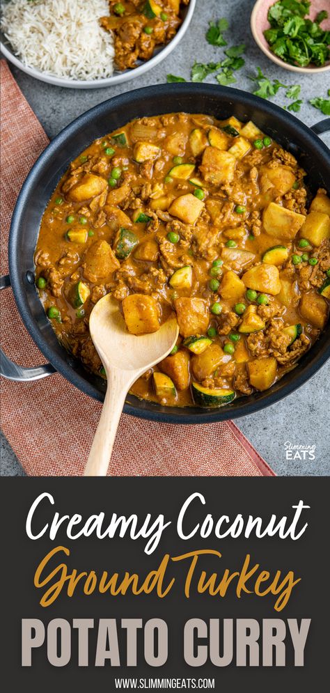 Coconut Curry Ground Turkey, Sweet Potatoes Ground Turkey, Indian Ground Turkey Recipes, Ground Turkey Coconut Milk, Sauce For Ground Turkey, Ground Turkey Curry Coconut Milk, Ground Meat Curry, Ground Turkey Recipes Potatoes, Ground Turkey Indian Recipes