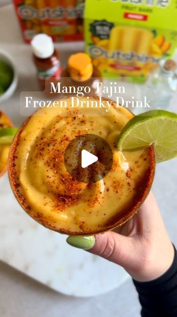 Lauren Williams on Instagram: "It's the matching nails for meee 💅🏻 and where tf is the lime emoji? Anyways, a drink for my Tajin & mango lovers!   #tajin #mango #tajinmango #outshinebars @outshinesnacks @tajinusa #frozendrinks #cocktail #drinkydrink #margarita #drinksathome #aesthetic #vibes #louisville" Tajin Mango, Lauren Williams, Matching Nails, Lime Sorbet, Lime Margarita, Drink Me, Aesthetic Vibes, Frozen Drinks, A Drink