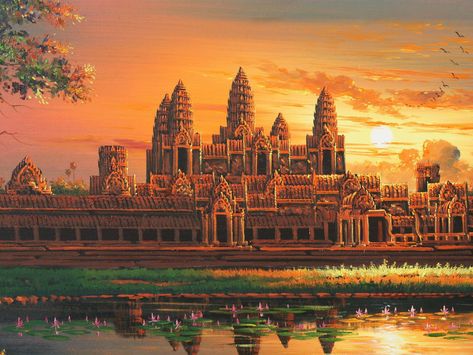 Khmer art painting | Khmer art wallpaper: Beautiful Cambodia… | Flickr Khmer Wallpaper, Cambodia Painting, Angkor Wat Tattoo, Cambodian Tattoo, Khmer Temple, Khmer Tattoo, Temple Drawing, Khmer Art, Khmer Culture