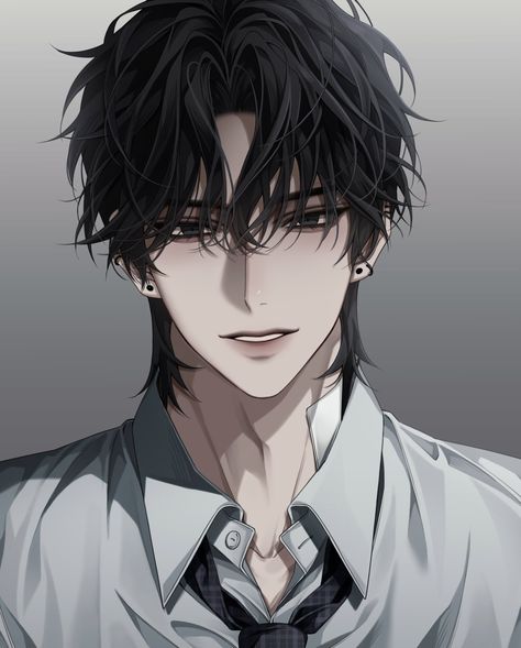 Most Handsome Anime Characters, Black Hair Guy Anime, Anime Man Fanart, Anime Guy Hair Drawing, Black Haired Manhwa Guy, Male Character With Black Hair, Long Black Hair Anime Guy, Cute Anime Guy Pfp, Handsome Guy Drawing