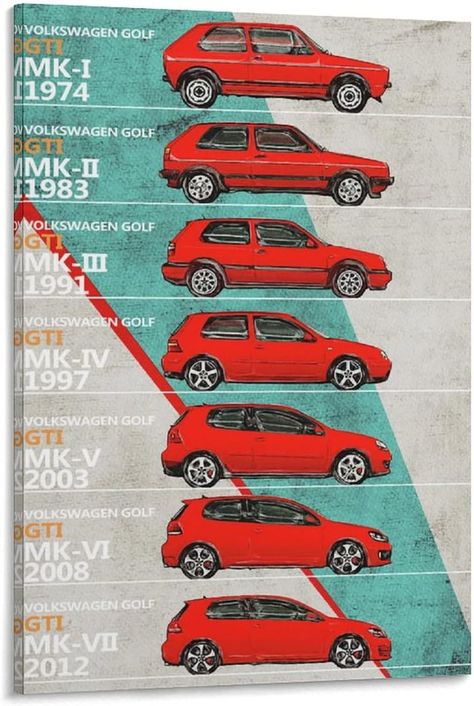 ToMart Vintage Historic Car Poster Volkswagen Golf - Golf GT History - Timeline Art Canvas Print Canvas Painting Wall Art Poster for Bedroom Living Room Decor 08x12inch(20x30cm) Frame-style : Amazon.ca: Home Scirocco Volkswagen, Golf Gti Mk1, Mobil Mustang, Volkswagen Golf Mk1, Gti Mk7, Vw Golf 1, Vw Art, Polo Gti, Golf Mk3