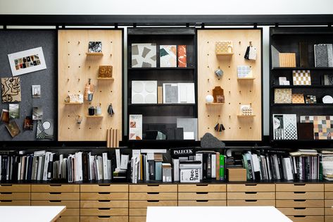 Board Architecture, Interior Design Materials, Beige Luxury, Sample Library, Artist Workspace, Design Studio Workspace, Design Studio Office, Library Organization, Office Wardrobe