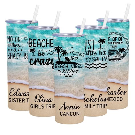 PRICES MAY VARY. PERSONALIZED BEACH TUMBLER GIFTS: Personalized vacation skinny tumblers are an excellent choice for anyone looking to give a unique and unforgettable gift. You just need to click"Customize Now" button and input your name or text. We can create the unique tumbler gifts for you, whether for yourself or someone special.Customized travel tumbler cups can add meaningful text as a unique gift for your family on Birthday, Christmas, Anniversary, Travel or holiday. BEACH GIFTS FOR WOMEN Family Vacation Cups, Vacation Gifts For Friends, Vacation Tumbler Ideas, Beach Tumbler Cups, Vacation Tumbler, Custom Travel Mugs, Wedding Tumblers, Cruise Trip, Custom Coffee Cups