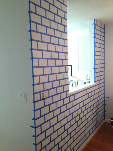 DIY Painted Brick Wall – The Glamorous Project Faux Brick Accent Wall, Fake Brick Wall, Diy Brick Wall, Painted Brick Wall, Brick Pattern Wallpaper, Fake Brick, Installing Wainscoting, Brick Accent Wall, Brick Accent Walls