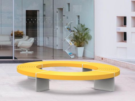 Urban Furniture Design, Round Sectional, Steel Bench, Larch Wood, Metal Bench, Steel Sheet, Urban Furniture, Outdoor Bench, City Design