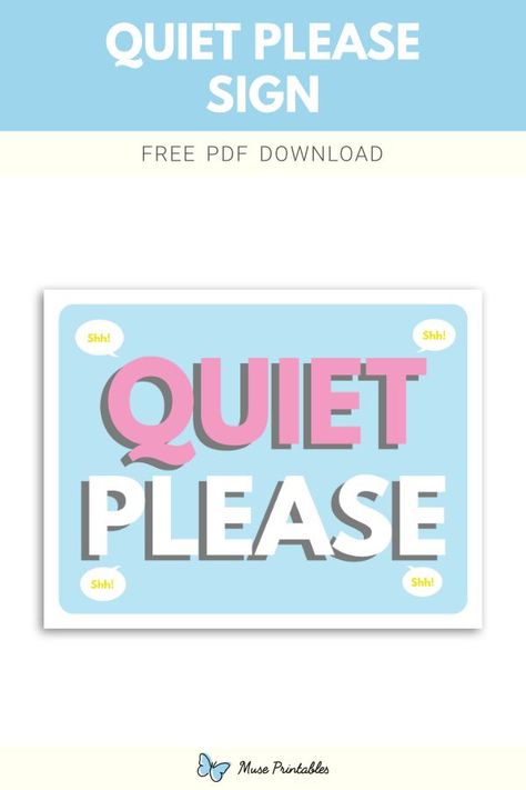 Free printable "Quiet Please" sign template in PDF format.Download it at https://museprintables.com/download/sign/quiet-please/ Quiet Please Sign, Speed Limit Signs, Danger Signs, Download Sign, Be Quiet, Sign Templates, Printable Signs, Allianz Logo, Craft Room