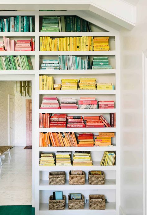 My Favorite Self-Help and Happiness Books - A Beautiful Mess Rainbow Bookshelves, Bookshelves Aesthetic, Library Nook, Colorful Bookshelf, Beautiful Bookshelf, Bookshelf Inspiration, Tidy Room, Library Inspiration, Organisation Ideas