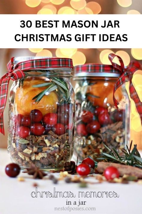 Want some fun diy mason jar ideas you can give as gifts? These are great for friends, family, coworkers or neighbors or teachers! Gift them something sweet that's easy for you to make. #christmas #masonjargifts #masonjars Mason Jar Simmer Pot Gift, Things To Make For Christmas Gifts Mason Jars, Christmas Simmer Pot Gift In A Jar, Christmas In A Jar Gifts, Easy Homemade Christmas Gifts For Family, Friendsgiving Gifts Ideas, Christmas Gifts For Teachers Diy, Bar In A Jar Gift Ideas, Friendsgiving Gift Ideas Diy