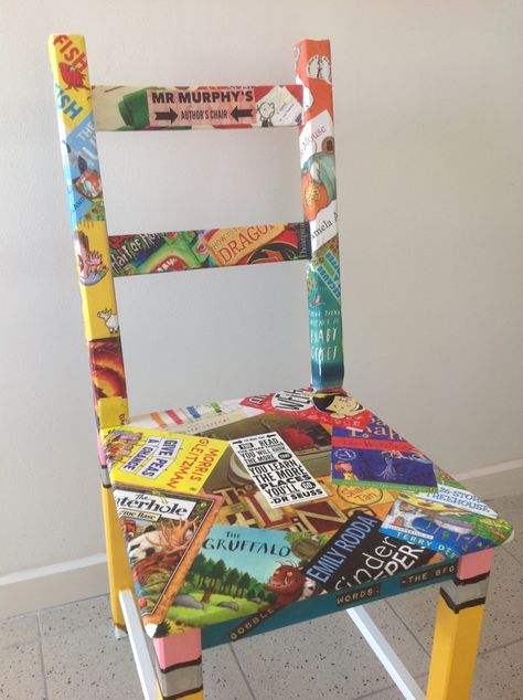 Classroom Rocking Chair, Authors Chair, Teacher Chairs, Painting Teacher, Painted Chair, School Displays, Chair Ideas, Classroom Furniture, Book Corners