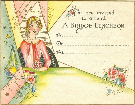 Vintage Party Invitations, Vintage Birthday Invitations, Art Deco Paper, Luncheon Invitation, Decoupage Fabric, Mixed Media Canvas Art, Flapper Party, Vintage Invitation, Card Images