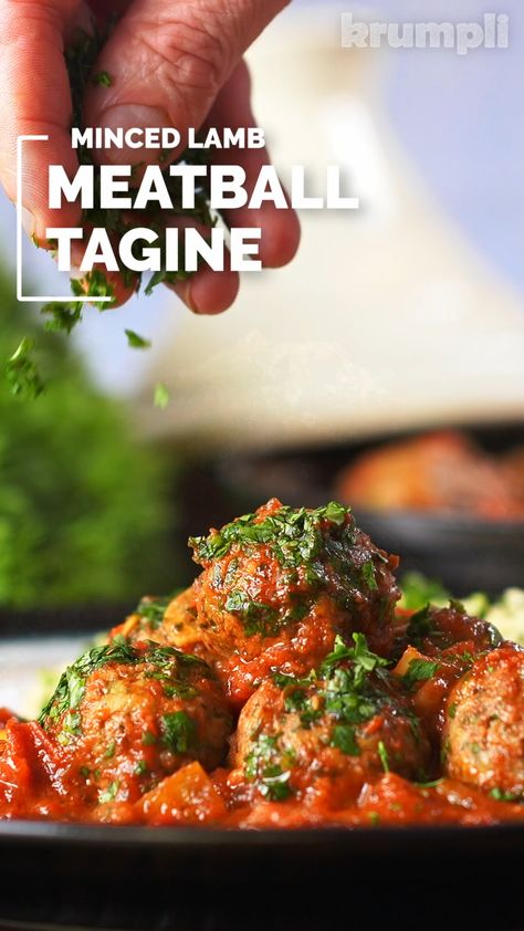 Lamb meatball (kefta) tagine in a fantastic Moroccan-influenced spicy tomato sauce with cayenne pepper, cumin, coriander and a little honey.

#meatballtagine #lambtagine #lambmeatballs #tastytea #tastydinner #midweekmeals #weeknightdinners #simplemeals #deliciousdinners #tagineporrecipes #cookinginatagine #spicylambdinner #spicylambmeatballs Lamb Kefta, Sandwich Wraps Recipes, Stews And Casseroles, Lamb Dinner, Fakeaway Recipes, Tagine Recipes, Lamb Meatballs, Spicy Tomato Sauce, Romantic Dinner Recipes