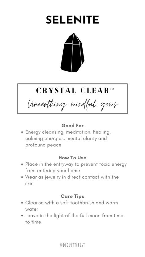 Selenite Crystal Affirmation, Selenite Crystal How To Use, Selenite Crystal Meaning, Selenite Properties, Crystal Healing Chart, Gratitude Journal Prompts, Psychic Development, Crystals Healing Properties, Spiritual Crystals