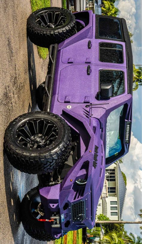 Purple Lifted Trucks, White Jeep Wrangler Purple Accents, Purple Range Rover, Purple Cars, Purple Jeep Wrangler, Pink Jeep Wrangler, Ford Raptor Truck, Blue Jeep Wrangler, White Jeep Wrangler