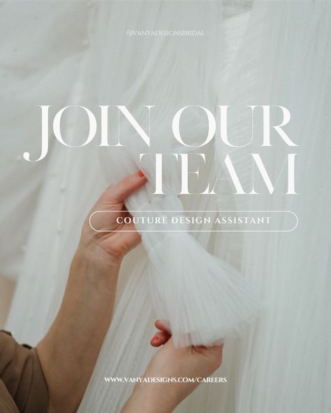 Join our team at Vanya Designs Bridal!🌟 We’re hiring a Full-Time Couture Design Assistant at our Wichita, KS studio. 🪡 Our studio is a place where brides’ dreams become a reality, and we strive to make every bride’s journey feel unique, valued, and empowering.In this role, you'll play an integral part in the design process, from concept to creation, ensuring each bride's vision is brought to life. Email your resume and cover letter to alicia@vanyadesignsbridal.com and complete our applicat... Resume And Cover Letter, Couture Design, Design Assistant, Wichita Ks, Join Our Team, Wedding Dress Couture, Cover Letter, Full Time, Design Process