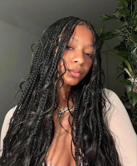 Fkafigs Braids, Bohemian Braids With Curly Ends, Box Braid Types, Bohemian Goddess Braids, Braids With Bangs, Grad Hair, Goddess Braids Hairstyles, Hippie Hair, Box Braids Hairstyles For Black Women