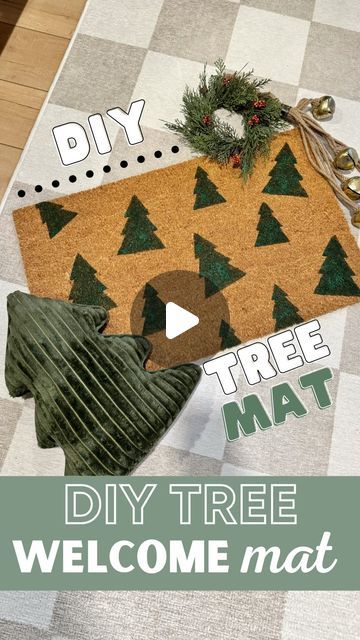 Painting Door Mats Diy Christmas, Behr Vine Leaf, Christmas Door Mat Diy, Diy Front Door Mat, Winter Doormat, Christmas Doormats, Door Mat Diy, Christmas Doormat, Diy Tree