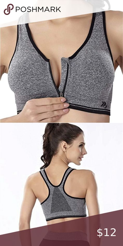 Gray Zip Front Wireless Gray Sports Bra Power Dressing Women, Bra Purse, Ballet Inspired Fashion, Zipper Sports Bra, Bra Sewing Pattern, Wireless Sports Bra, Bra Sewing, Gray Sports Bra, Bridal Dress Fashion