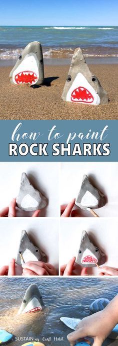 Add Painting, Painting Rocks Ideas, Formal Elements Of Art, Shark Painting, Chalk Ideas, Fun Summer Crafts, Rock Flowers, Painting Glass, Painted Rocks Kids