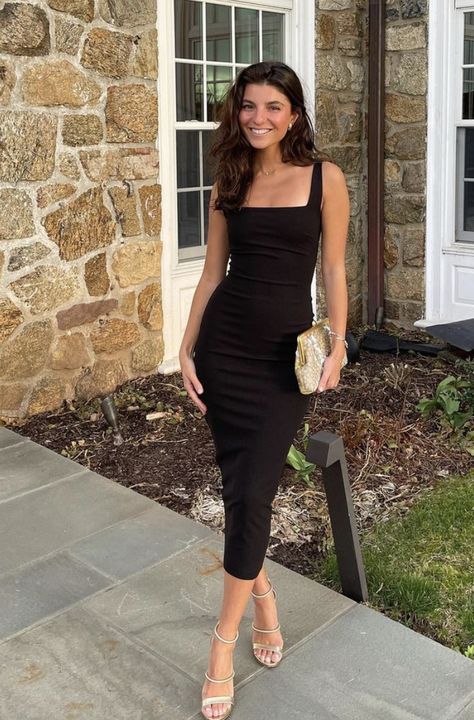 Black Dress For A Wedding, Event Dresses Classy, Black Wedding Guest Dresses, Cocktail Dress Classy, Elegant Summer Dresses, Formal Wedding Guest Dress, Dress For A Wedding, Date Night Outfits, Black Dress Outfits