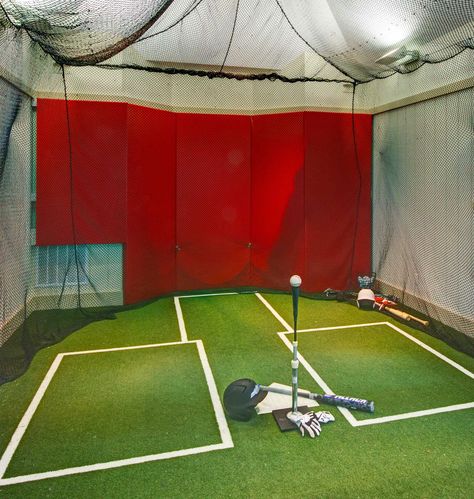 Garage Batting Cage, Batting Cage Backyard, Batting Cage Net, Indoor Batting Cage, Batting Cage, Sports Facility, Backyard Baseball, Baseball Hitting, Pitching Machine