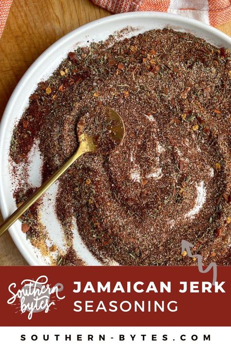 In our house, we love this Jamaican Jerk Seasoning Recipe on everything. The flavors of thyme, allspice, and a little heat make this a perfect jerk seasoning mix. It is Paleo, Keto, and Whole30 compatible. Jerk Seasoning Recipe, Jamaican Jerk Seasoning, Jamaican Jerk Chicken, Crispy Sweet Potato, Nom Nom Paleo, Seasoning Recipe, Sweet Potato Noodles, Jamaican Jerk, Jerk Seasoning