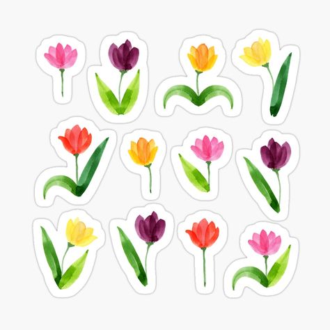 Tulips Stickers Printable, Tulips Printable, Watercolor Tulips, Blue Tulips, Watercolor Stickers, Floral Stickers, Tulips Flowers, Aesthetic Stickers, Sticker Pack