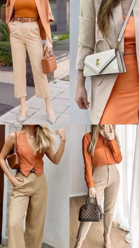 #streetStyle #fashionTrends #fashionBloggers #fashionLovers #fashiondesigner #Outfit #Outfitoftheday #ootd #fashionweek #Fashion #Dailylook #style #styleinspiration #womenfashion #pinterestfashion #pinterestaesthetic #discoverunder #pinterestinspired #styleinspo #Womenstyle #classy #fashion #style #love #elegant #beautiful #beauty #ootd #fashionblogger #instagood #fashionista #model #stylish #luxury #photography #trendy #fashionstyle #lifestyle #instafashion #photooftheday #chic #classic Beige And Orange Outfit, Colour Combinations Fashion, Color Combos Outfit, Color Combinations For Clothes, Office Casual Outfit, Tan Pants, Classy Work Outfits, Trendy Fall Outfits, Stylish Work Outfits