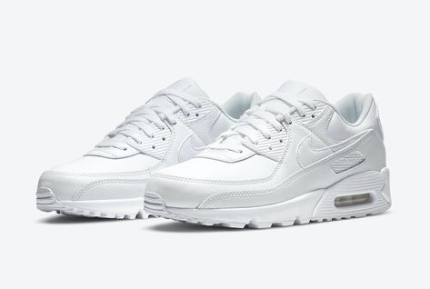 Nike Air Max 90 Leather Triple White CZ5594-100 Release Date - SBD Tenis Air Max 90, Nike Air Max 90 Leather, Nike Air Max 90 Ltr, Air Max 90 Leather, Outdoor Men, Triple Black, Running Shoes Sneakers, Man Running, Nike Sneakers