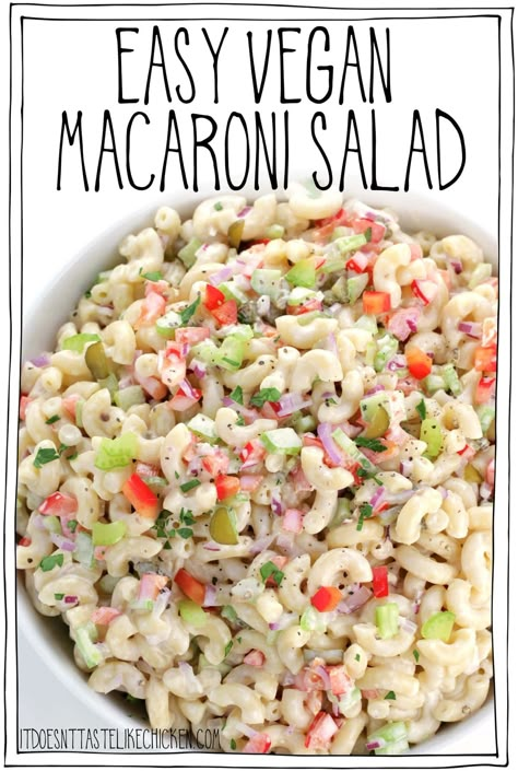 Easy Vegan Macaroni Salad • It Doesn't Taste Like Chicken Vegan Macaroni Salad, Vegan Bbq Recipes, Easy Vegan Lunch, Best Macaroni Salad, Vegan Potato Salads, Bbq Picnic, Sour Cream Recipes, Vegan Bbq, Vegan Sour Cream