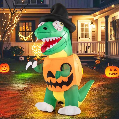 6!,. Blow Up Dinosaur, Pumpkin Dinosaur, Inflatable Dinosaur, Halloween Blow Ups, Yard Inflatables, Dinosaur Light, Inflatable Pumpkin, Cheap Halloween, Halloween Inflatables