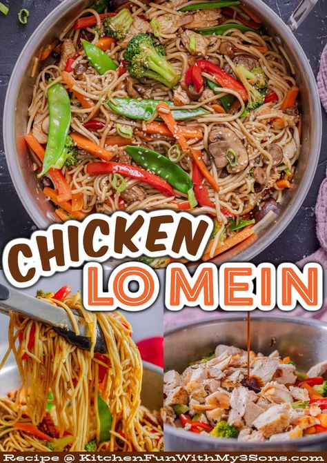 This Chicken Lo Mein Recipe is made with tender pieces of chicken, soft lo mein noodles, and crisp veggies tossed in a simple sauce. Ready in less than 20 minutes, it's the perfect alternative to ordering takeout! #chinesetakeout #chineserecipes #betterthantakeout Veggie Lo Mein, Chinese Noodle Dishes, Chicken Lo Mein Recipe, Copycat Food, Mongolian Chicken, Chinese Garlic, Lo Mein Recipe, Lo Mein Noodles, Teriyaki Sauce Recipe