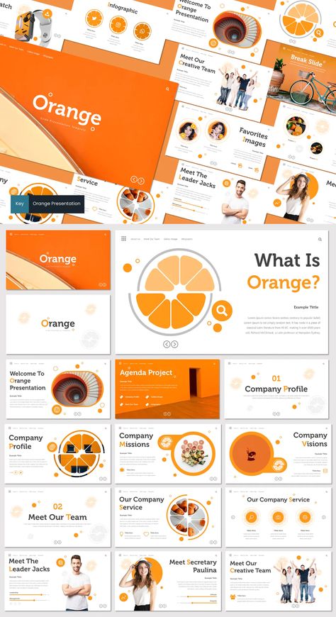 Orange Keynote Presentation Template - 30 Modern, Creative, Unique Slide - 5 Color Scheme Orange Presentation Design, Orange Presentation, Orange Layout, Organizational Chart Design, Skincare Content, Case Presentation, Color Schemes Design, Canva Instagram Templates, Presentation Deck