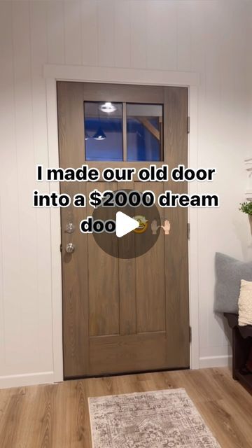 grace | furniture flips + diy home on Instagram: "I made a $2000 wood door lookalike! 🤯 But mine cost me so much less!  As I was planning this entryway makeover I really wanted to bring character and warmth to this space through the woods. Yet, my dream door was marked at $2300 and I wasn’t ready to dump thousands into this DIY 😵‍💫 So like with everything in our home, I sought after an affordable & beautiful alternative, and that’s what led me to @retiqueliquidwood | a d |  Trying their product was on my wish list since I started doing home and furniture makeover projects and I’m blown away even more by working with it UP CLOSE. Brushing this on was butttter 🤌🏼 Not only was it easy, but the wood grain tool gave it that extra, realistic wood grain finish.   Now, I know many are worried Wood Door Upcycle, Door Refurbish Ideas, Wood Door Restoration, Door Remodel Diy, Old Door Decorating Ideas, Updating Interior Doors, Inside Doors Ideas, Back Door Ideas, Hollow Door Makeover