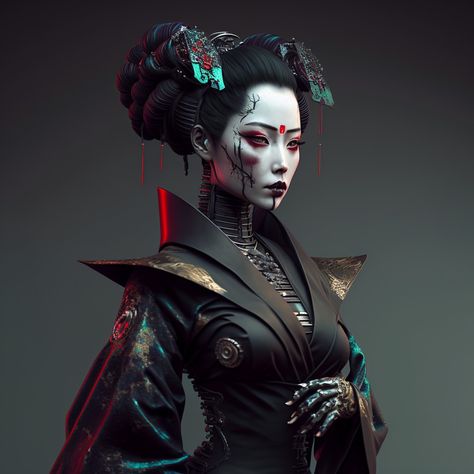 Warrior Geisha, Geisha Art, Cyberpunk Aesthetic, Arte Cyberpunk, Cyberpunk Fashion, Cyberpunk Style, Cyberpunk Art, Female Character Design, Dark Fantasy Art