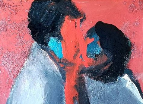 Painting Of People Kissing, Lovers Abstract Art, People Kissing Painting, Two People Kissing Art, Two People Painting, Lovers Art Painting, Human Connection Art, Paintings About Love, Art About Love