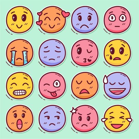 Hand drawn of cute people emoticon | Premium Vector #Freepik #vector #love Emotions Stickers, Emotions Drawing, Emotion Drawing, Drawing Emotions, Unity Logo, Cute People, Blue Bokeh, Different Moods, Blurred Lights