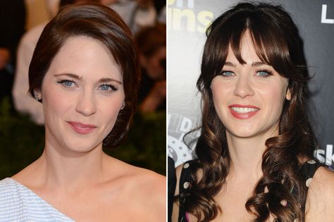 Celebs with and without bangs: Zooey Deschanel Jessica Day Bangs, Zooey Deschanel Bangs, Zooey Deschanel Hair Updo, Jlo Bangs Fringes, With And Without Bangs, Zooey Deschanel Hair Bangs, Zoe Deschanel Hair Bangs Fringes, Zooey Deschanel Without Bangs, Zooey Deschanel Hair