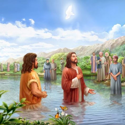 Jesus' Baptism in the River Jordan Jesus Baptised, Jesus Is My Friend, Bible Photos, Life Of Jesus Christ, Catholic Pictures, Jesus Drawings, Jesus Christ Painting, Pictures Of Christ, Bible Images