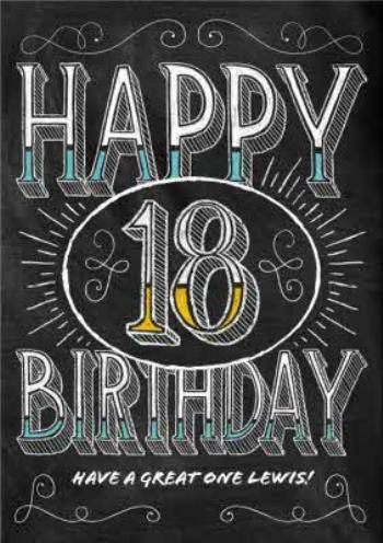 Happy 18th Birthday Card, Happy Birthday Chalkboard, Birthday Chalkboard Art, Chalkboard Pictures, 18th Birthday Card, Chalkboard Doodles, Happy 18th Birthday, Chalkboard Lettering, 30th Birthday Cards