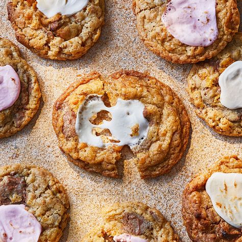 Marshmallow Cereal Cookies Recipe | Recipes from Ocado Cereal Milk Cookies, Marshmallow Cereal, Milk Oatmeal, Cereal Cookies, Homemade Chocolate Chips, Toast In The Oven, Homemade Chocolate Chip Cookies, Dairy Milk Chocolate, Cereal Milk