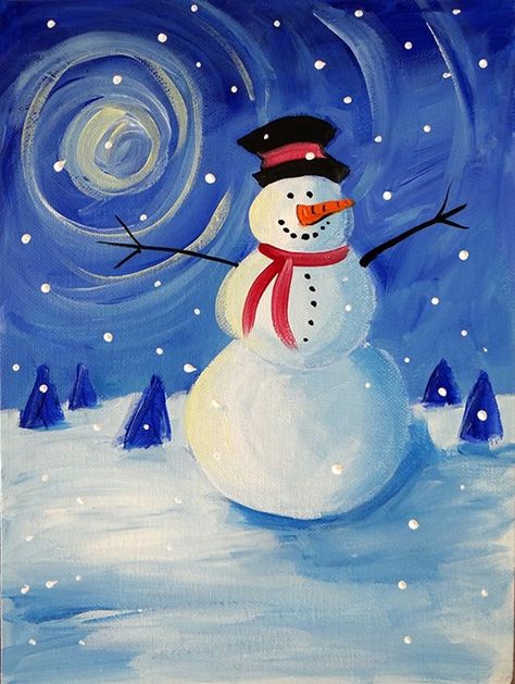 Florida Maine Paint Parties Christmas Paintings On Canvas, Paint Nite, Simple Canvas Paintings, Рисунки На Холсте, Snowman Painting, Easy Canvas Painting, Christmas Painting, Winter Painting, Pouring Painting