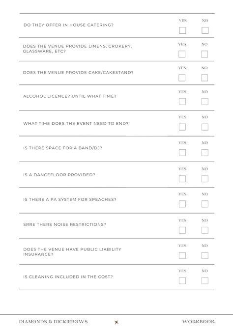 Wedding Venue Checklist (Free Printable) - Diamonds and DickieBows Wedding Venue Checklist, Venue Checklist, Wedding Planner Checklist Printable, Venue Questions, Free Wedding Venues, Wedding Venue Questions, Free Wedding Planner Printables, Wedding Planning List, Wedding Planner Checklist