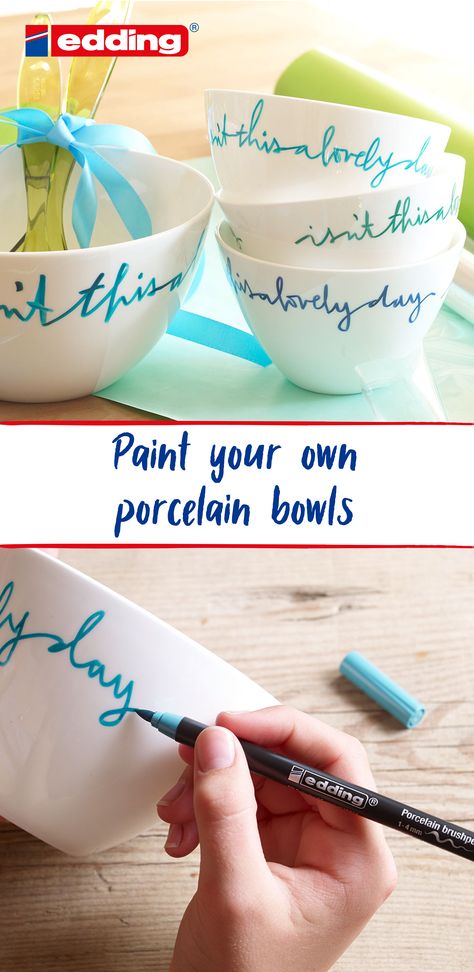 Painting On Bowls Ideas, Cardboard Projects, Personalized Bowls, Porcelain Pens, Home Paint, Cool Shades, Paint Your Own Pottery, Painted Jewelry, Painted Plates