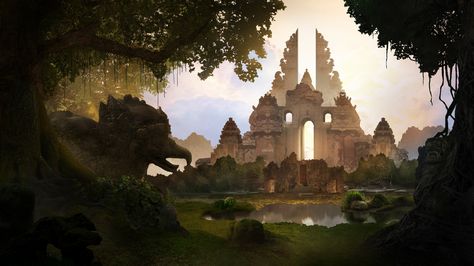 ArtStation - temple, jing xuan Ong Majapahit Empire, Jing Xuan, 2d Background, Imagine World, Mythical Art, Castle Illustration, Indonesian Culture, Fantasy Cities, Fantasy Book Series