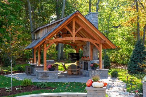 Vinyl Cladding, Timber Frame Pavilion, Traditional Patio, Post And Beam Barn, Timber Frame Construction, Outdoor Pavilion, Architectural Shingles, Pine Timber, Backyard Pavilion