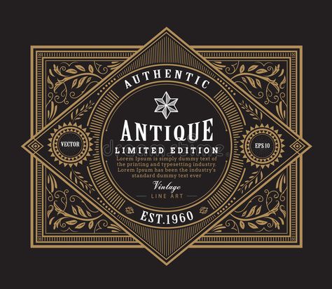 Retro Vector Illustration, Vintage Border, Whiskey Label, Antique Frame, Vintage Borders, Retro Vector, Interior Design Themes, 카드 디자인, Antique Frames