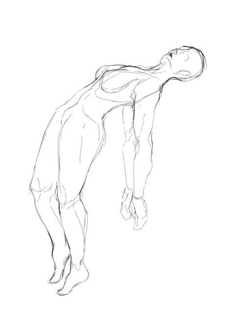 Pose reference sketch, feminine figure floating in the air. Faceless. Drawing Of Person Falling, Robe Pose Reference, Laying Down Pose Reference Drawing, Floating Person Drawing Reference, Body Floating Drawing, Limp Body Pose Reference, Human Ghost Drawing, Floating Art Reference, Floating Body Drawing