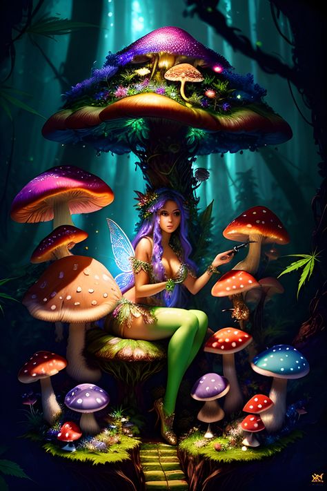 A beautiful woman fairy sitting on a throne of mushrooms in an enchanted forest Fairy Magic Mystical Forest, Fairies And Mushrooms, Fantasy Mushroom Forest, Diy Butterfly Costume, Colorful Mushrooms, Magical Mushroom, Butterfly Costume, Beautiful Fairy, Fairy Pictures